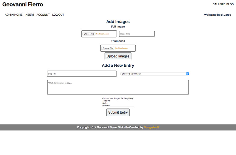Admin page for website layout